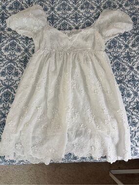 White Floral Textured Mini Dress